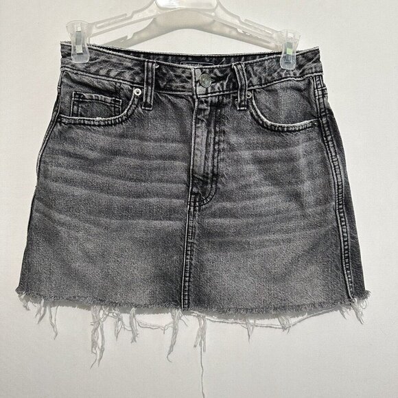 Abercrombie & Fitch Dresses & Skirts - Abercrombie & Fitch Gray Denim Mini Skirt Raw Hem Cut Off Womens 25 Beach Grunge